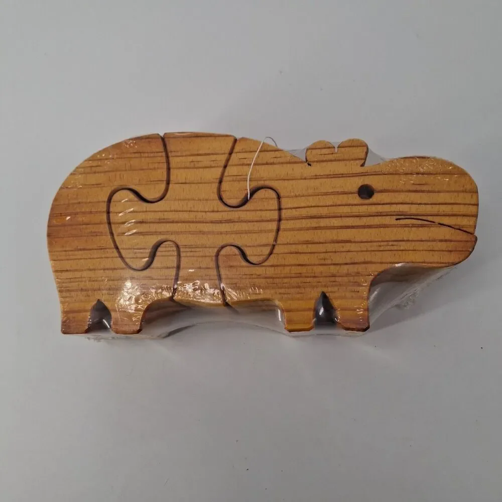 NEW Tarata Wooden Puzzle Hippo 3D Standing New Zealand Pine